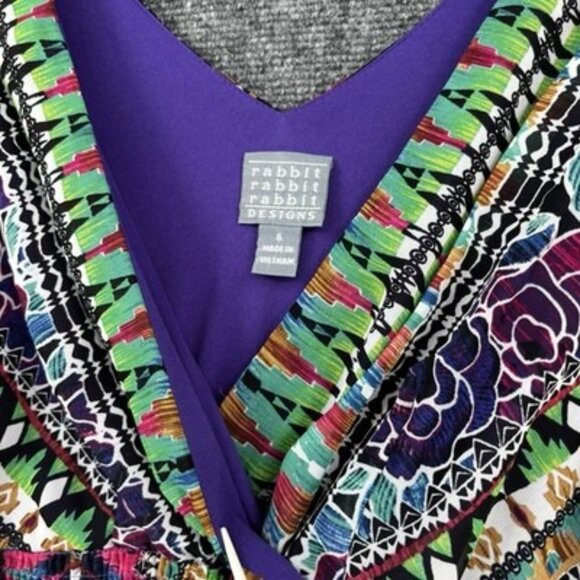 Rabbit Rabbit Rabbit Midi Asymmetrical Dress Women’s 6 V Neck Boho Festival - Picture 8 of 13